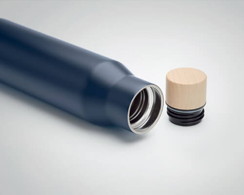 botella térmica elegante con tapón de madera